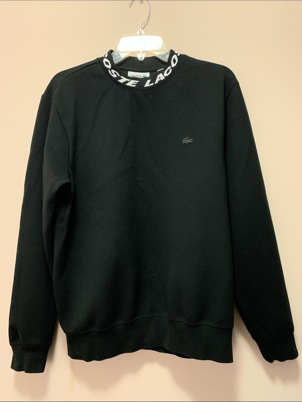 Lacoste Black Crewneck Sweatshirt with Branded Collar